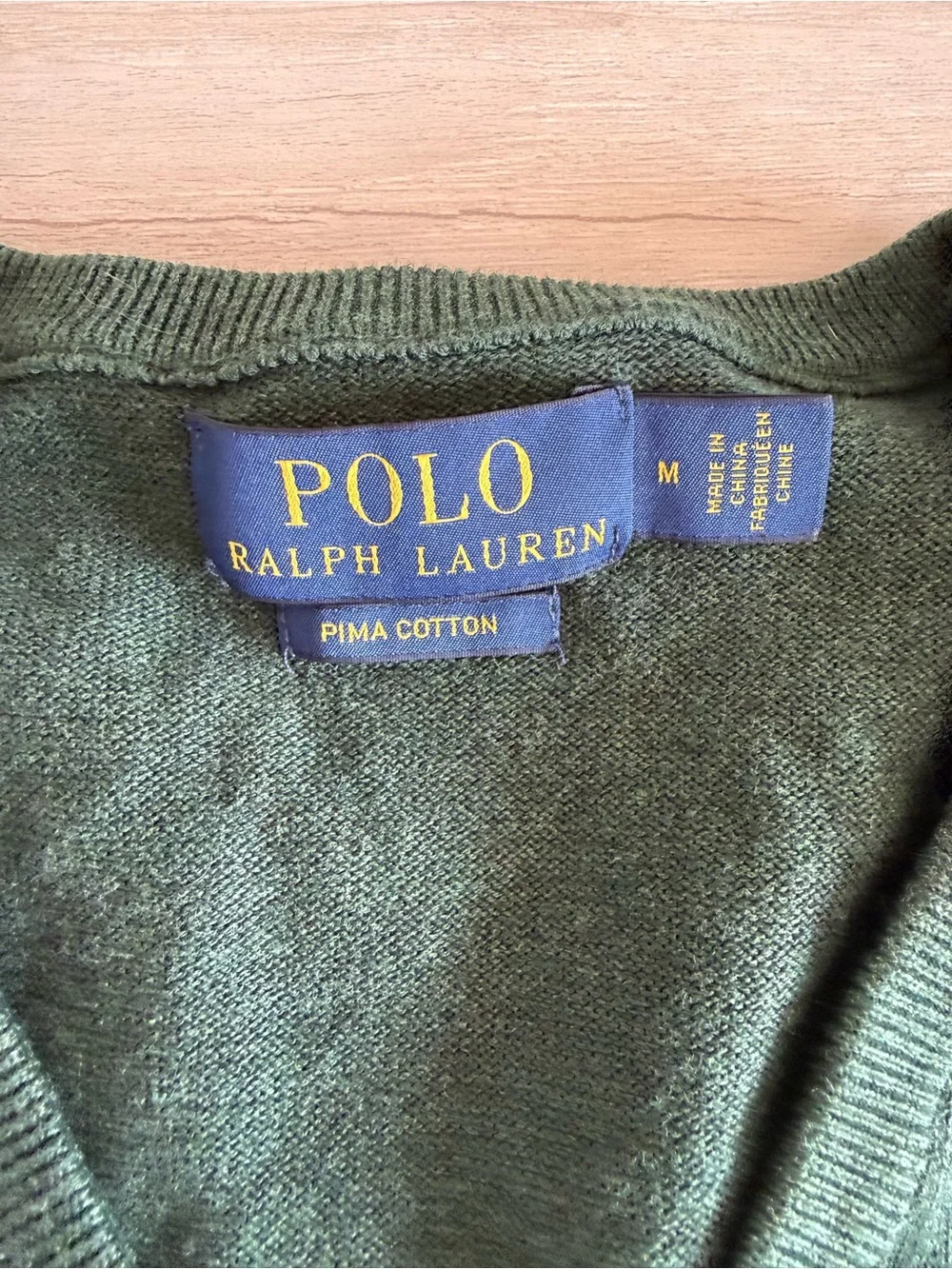Polo by Ralph Lauren Pima Cotton V-Neck Sweater Green Medium NWOT